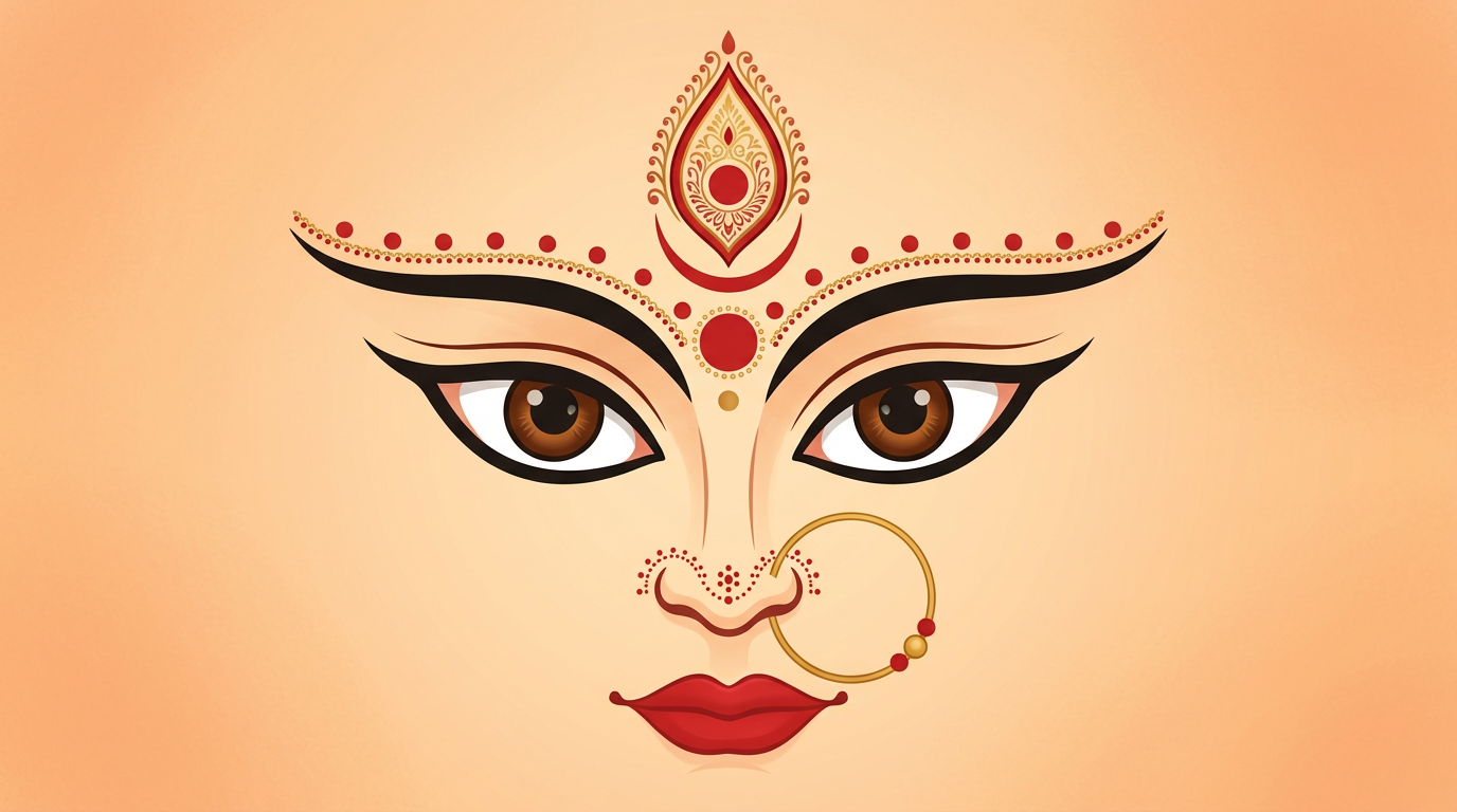 गुलाबी-सुनौलो रङमा दुर्गा मुखको चित्र