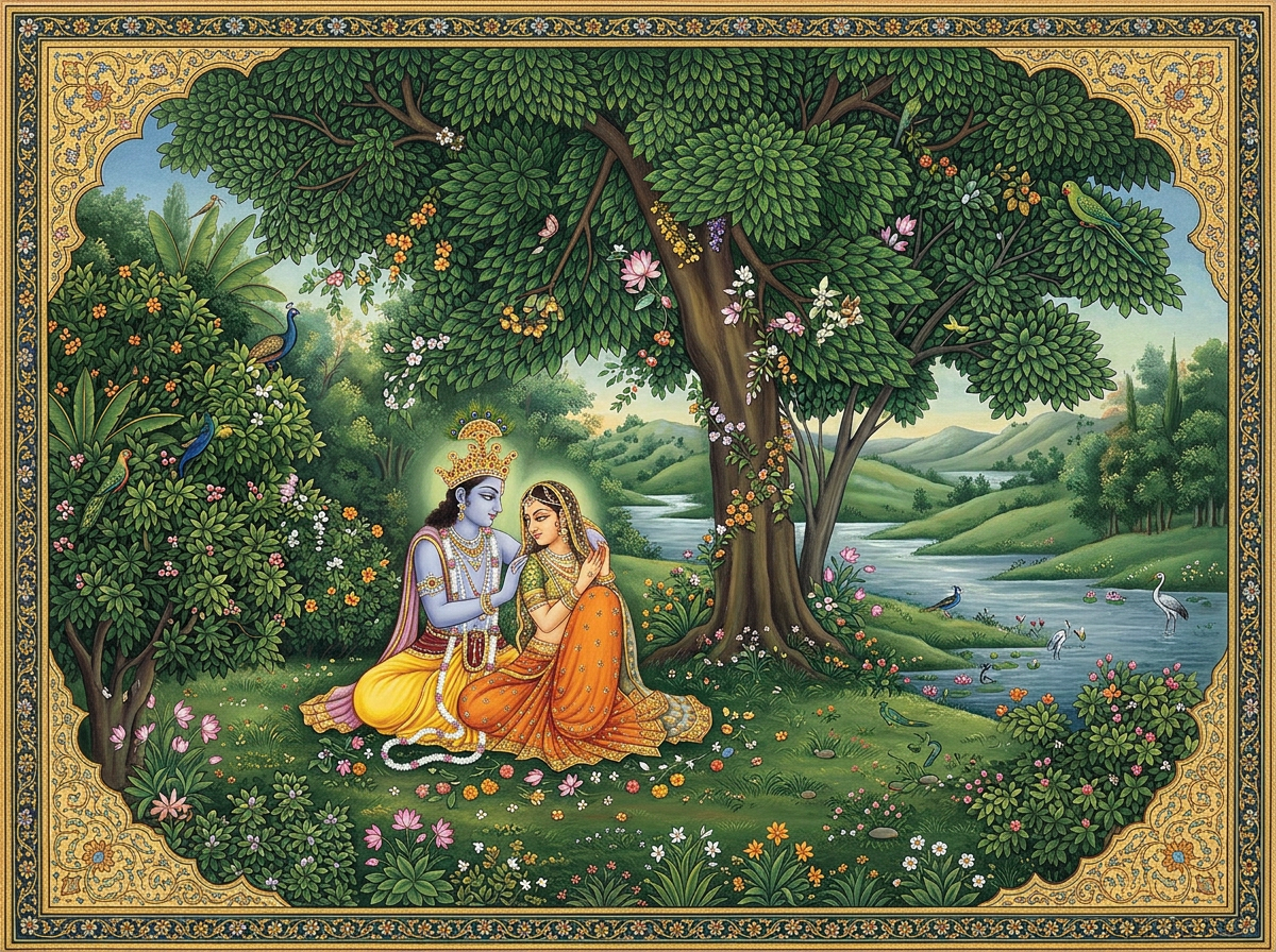 शान्त बगैंचामा राधा-कृष्ण