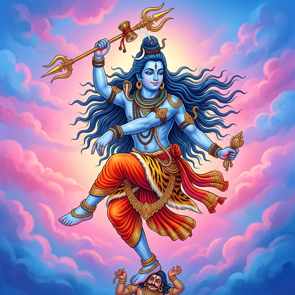 त्रिशूलसहित शिवको ताण्डव नृत्य