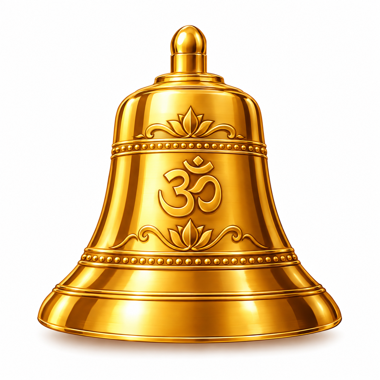 A gold-colored ceremonial bell decorated with an Om symbol