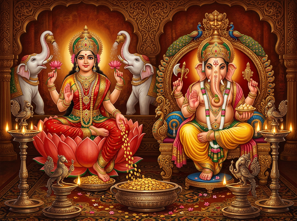 लक्ष्मी-गणेशको भक्तिपूर्ण मन्दिर कला